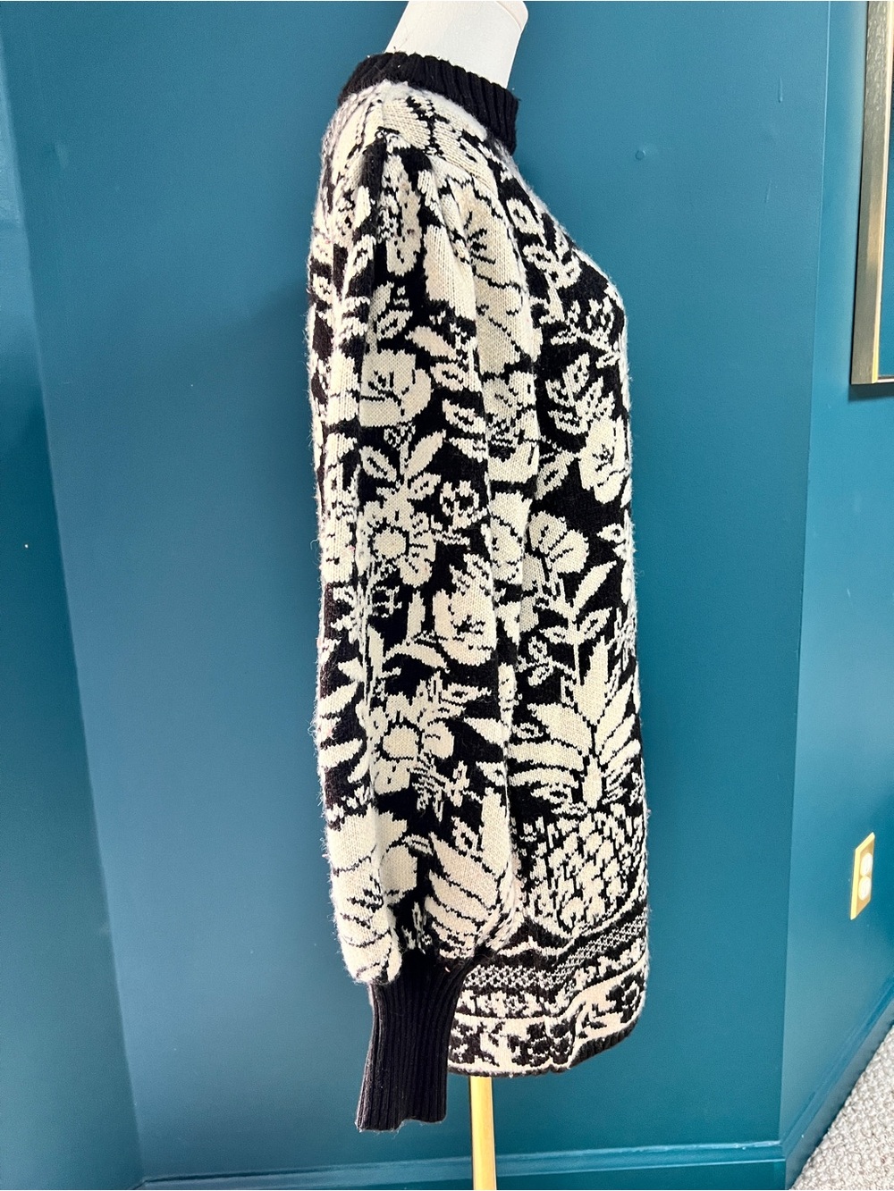 FARM Rio Pineapple Garden Mini Knit Dress. Black & Cream. Balloon sleeves. S - Picture 5 of 13